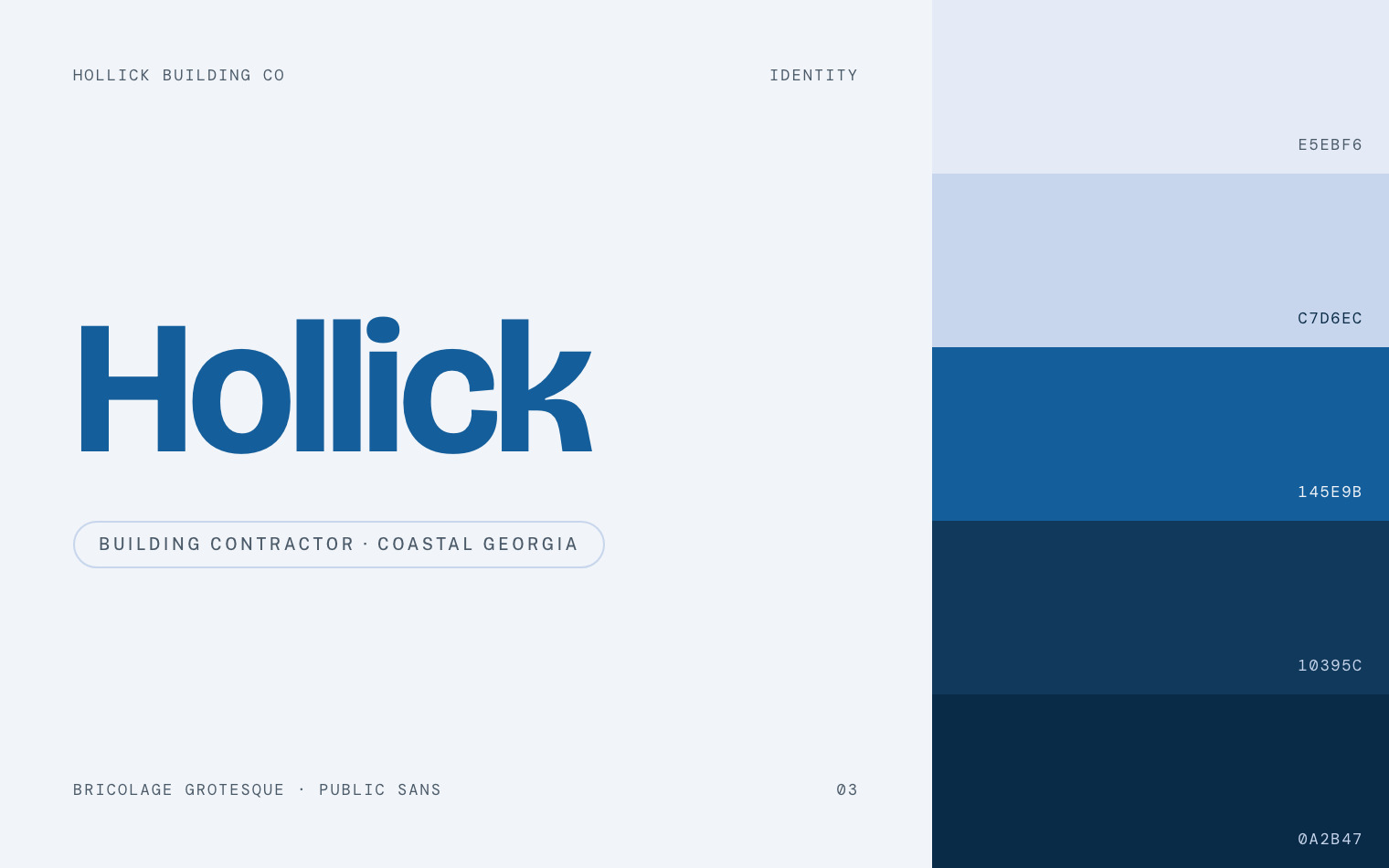 The Hollick Building Co wordmark and palette